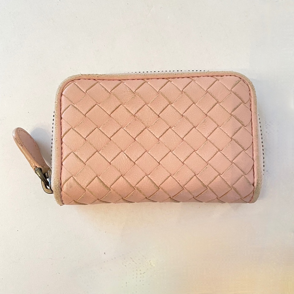 Bottega Veneta Intrecciato Leather Pink Zip Compact Wallet/Card/Coin Case